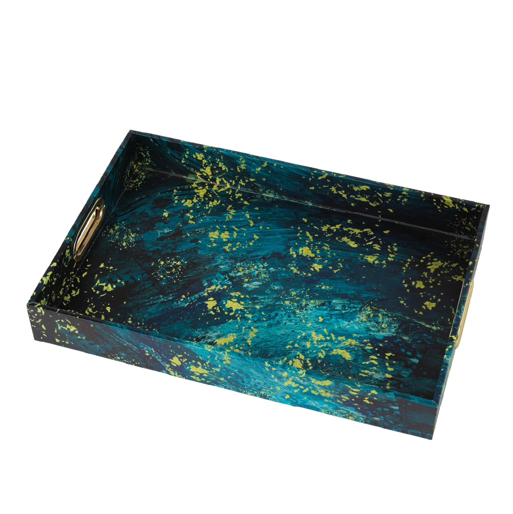 S/2 Effra Rectangular Trays,Blue Marbled L:19X14" S:18X12"
