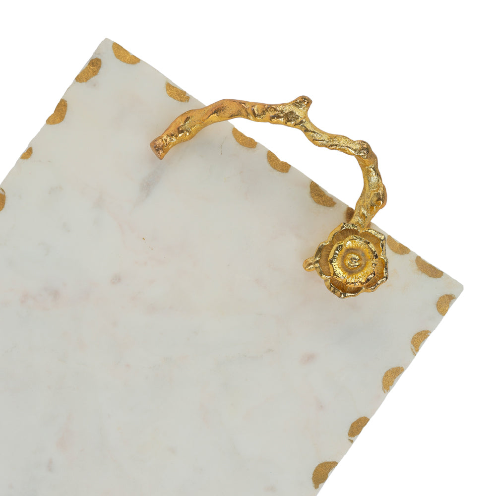 MARBLE TRAY W/FLOWER HANDLES