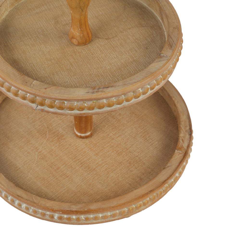 Beige wooden serving tray with tow layers