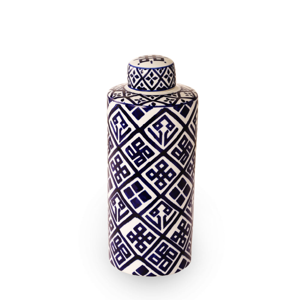Valora Blue and White Cylinder Jar