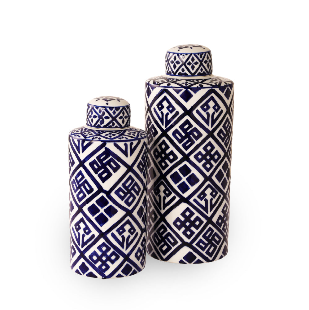 Valora Blue and White Cylinder Jar