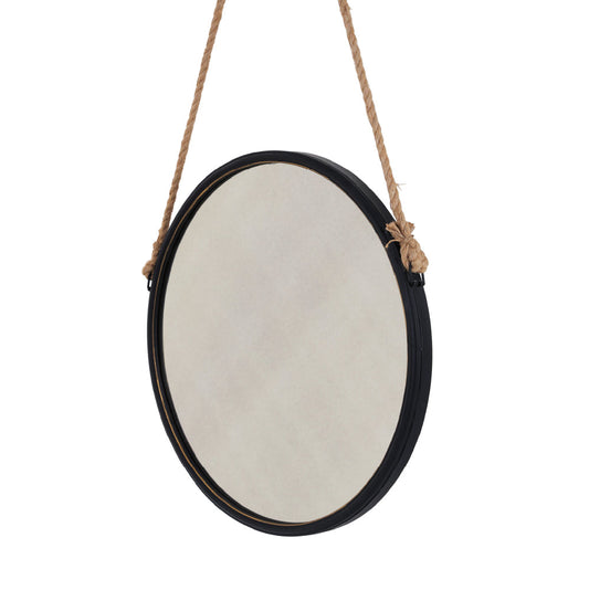 Large black framed round wall mirrors