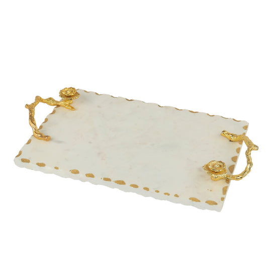 MARBLE TRAY W/FLOWER HANDLES